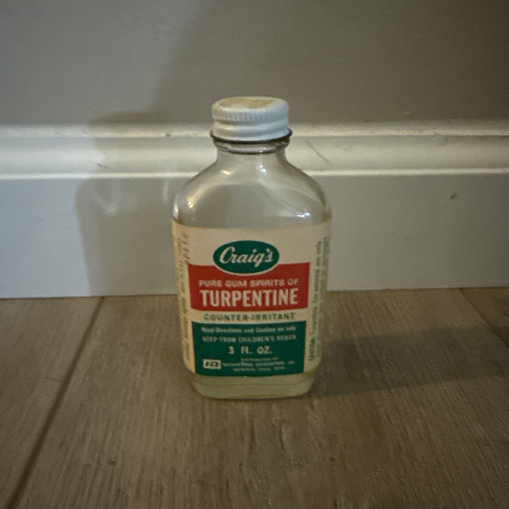Craig's Spirits of Turpentine Bottle 3 Fl Oz‎ Paper Label Memphis Vintage Glass